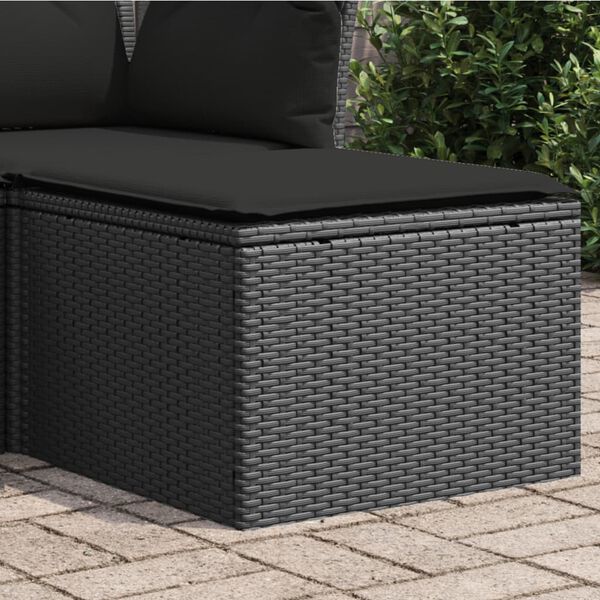 vidaXL fekete polyrattan kerti ülőke párnával 55 x 55 x 37 cm