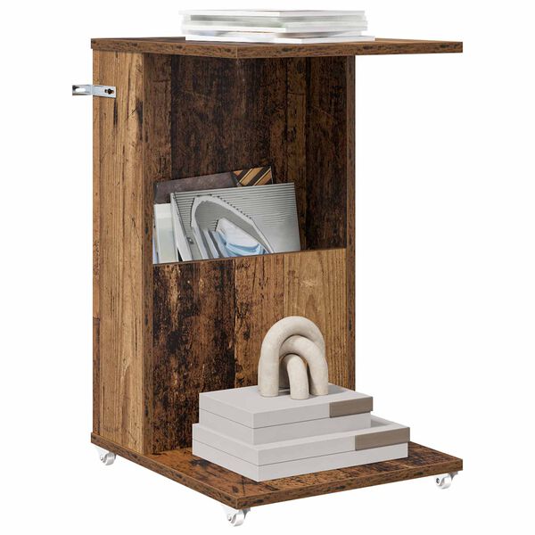 vidaXL Oldal asztal ker&eacute;kkel &Ouml;reg fa 40 x 35 x 60 cm Faanyag