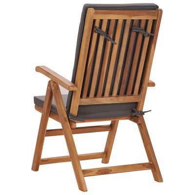 vidaXL 2 db szürke dönthető tömör tíkfa kerti szék párnákkal
