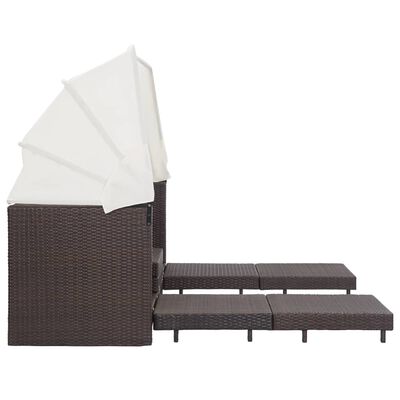 vidaXL 3-személyes barna kinyitható műrattan kanapéágy tetővel