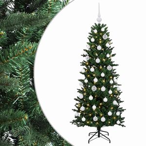 vidaXL Műkar&aacute;csonyfa g&ouml;mbbel 120 cm 150 LED Meleg feh&eacute;r PVC &eacute;s PE Z&ouml;ld