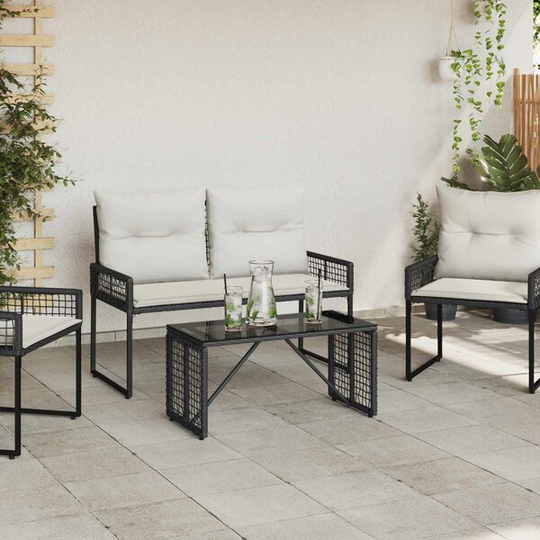 vidaXL K&uuml;lt&eacute;ri Asztal Fekete 80 x 40 x 40 cm PE Rattan &eacute;s &Uuml;veg