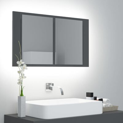 vidaXL szürke akril LED-es tükrös fürdőszobaszekrény 80x12x45 cm