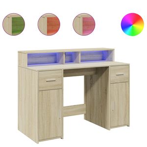 vidaXL sonoma t&ouml;lgy sz&iacute;nű szerelt fa &iacute;r&oacute;asztal LED-ekkel 120x55x91 cm
