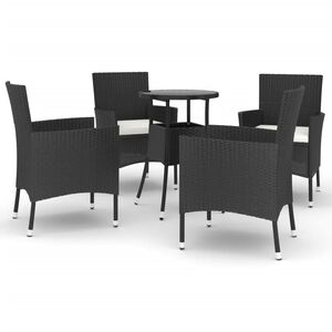 vidaXL 5 r&eacute;szes fekete polyrattan kerti bisztr&oacute;garnit&uacute;ra p&aacute;rn&aacute;kkal