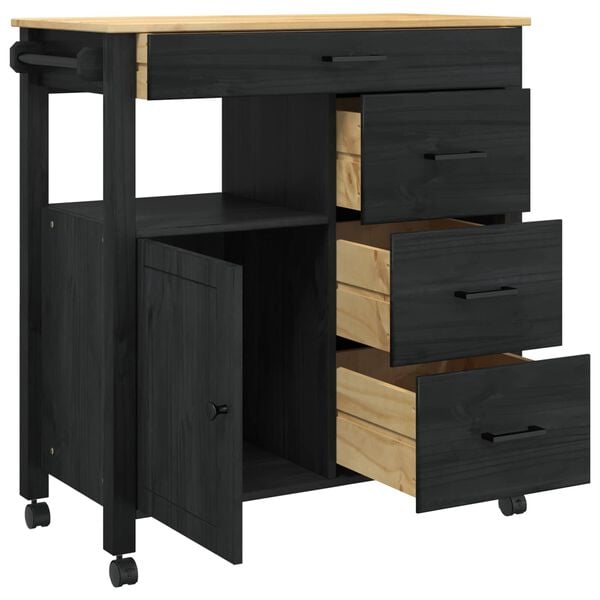 vidaXL Konyhai kocsi Egyszínű Fekete