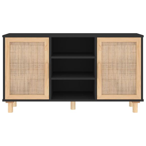 vidaXL fekete fenyő/természetes rattan tálalószekrény 105 x 30 x 60 cm