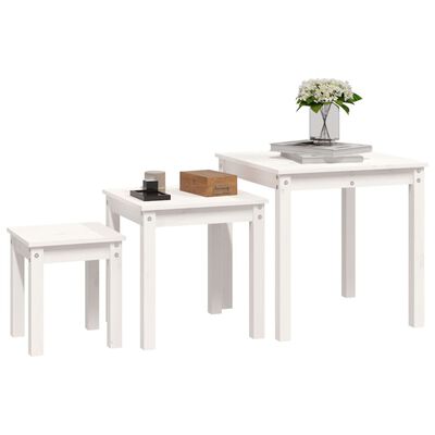 vidaXL 3 db fehér tömör fenyőfa rakásolható asztal