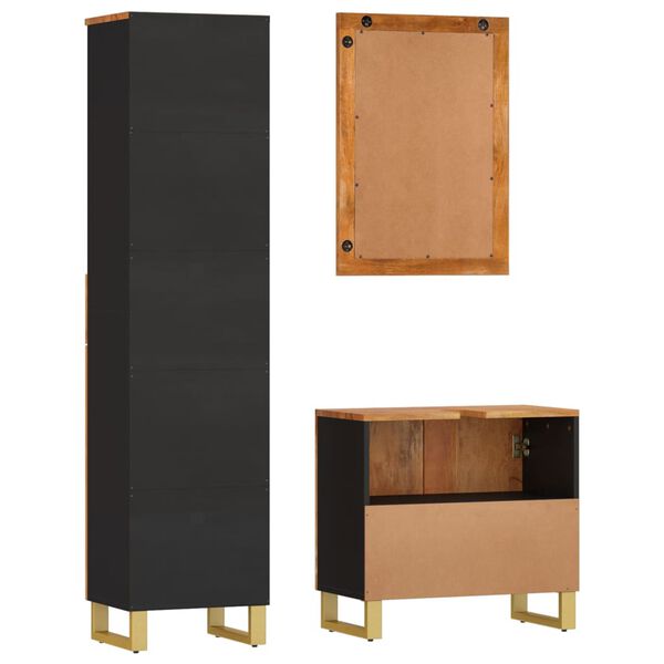 vidaXL 3 r&eacute;szes barna-fekete mang&oacute;fa f&uuml;rdőszobaszekr&eacute;ny-szett