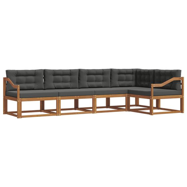 vidaXL K&uuml;lt&eacute;ri kanap&eacute; szett p&aacute;rn&aacute;val 5 pcs Term&eacute;szetes &eacute;s antracit