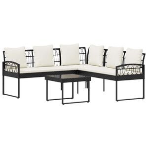 vidaXL Kerti Kanap&eacute; Szett 2 pcs Fekete &eacute;s Kr&eacute;m Poli Rattan Ac&eacute;l