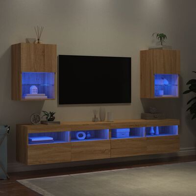 vidaXL 2 db sonoma tölgy színű TV-szekrény LED-ekkel 40,5 x 30 x 60 cm