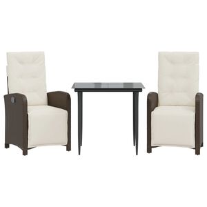 vidaXL 3 r&eacute;szes barna polyrattan bisztr&oacute;garnit&uacute;ra p&aacute;rn&aacute;kkal