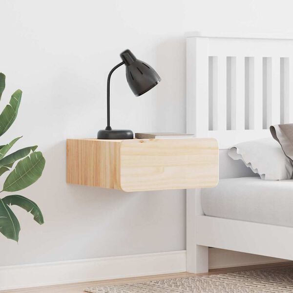 vidaXL &Eacute;jjeli asztal fi&oacute;kkal Barna 39 x 34 x 16,5 cm T&ouml;m&ouml;r fenyőfa