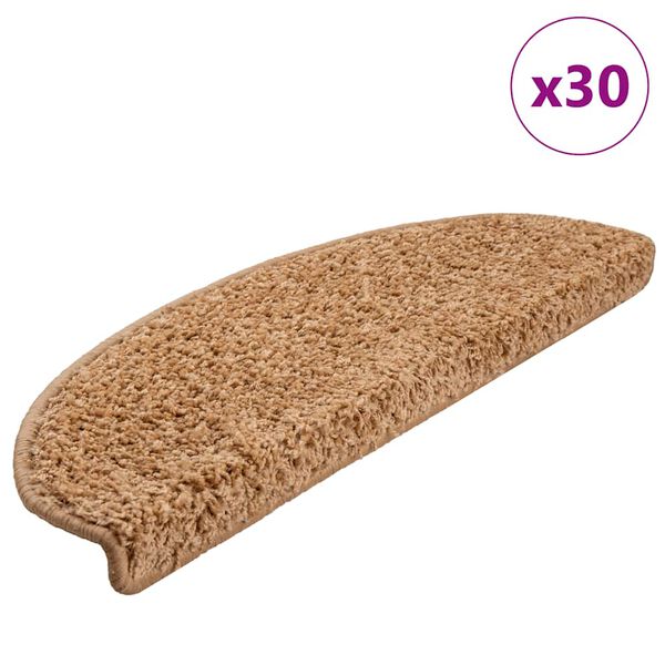 vidaXL 30 db b&eacute;zs sz&iacute;nű, f&eacute;lk&ouml;r alak&uacute; l&eacute;pcsőszőnyeg 65 x 21 x 4 cm, nagy