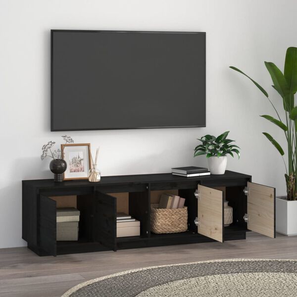 vidaXL fekete t&ouml;m&ouml;r fenyőfa TV-szekr&eacute;ny 156 x 37 x 45 cm
