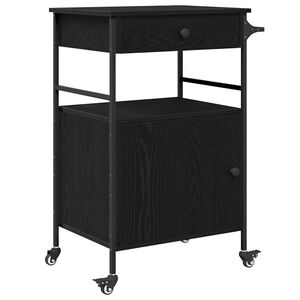 vidaXL Konyhai kocsi Fekete t&ouml;lgy 56 x 43 x 89,5 cm Szerelt Fa
