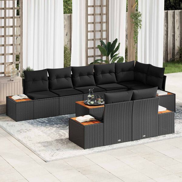 vidaXL Kerti Kanap&eacute; Szett p&aacute;rn&aacute;val t&aacute;rol&oacute;val 8 pcs Fekete Polyrattan