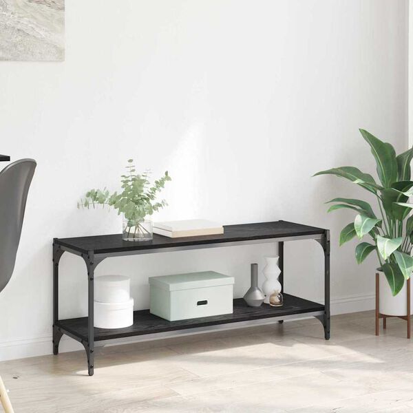 vidaXL TV szekr&eacute;ny Fekete t&ouml;lgy 100x33x41cm Műszaki fa &eacute;s vas