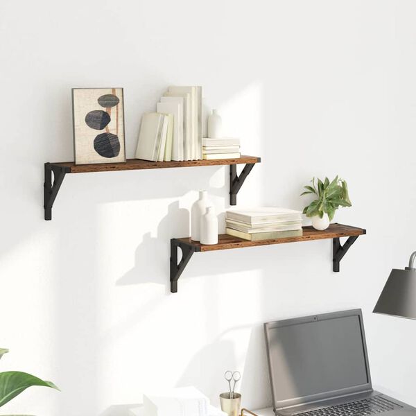 vidaXL Falpolcok polcokkal 2 pcs &Ouml;reg fa 60 x 15 x 15,5 cm Faanyag