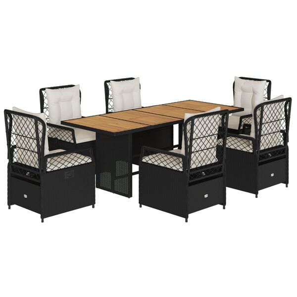 vidaXL 7 r&eacute;szes fekete polyrattan kerti &eacute;tkezőgarnit&uacute;ra p&aacute;rn&aacute;val