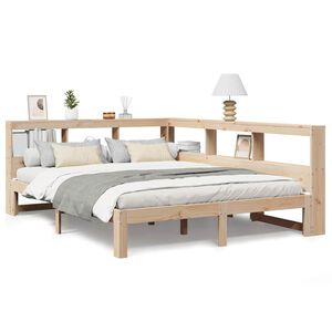 vidaXL t&ouml;m&ouml;r fenyőfa k&ouml;nyvespolcos &aacute;gy matrac n&eacute;lk&uuml;l 150 x 200 cm