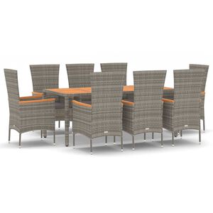 vidaXL 9 r&eacute;szes sz&uuml;rke polyrattan kerti &eacute;tkezőgarnit&uacute;ra p&aacute;rn&aacute;val