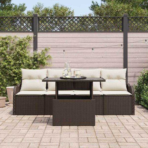 vidaXL Kerti Kanapé Szett 5 pcs Barna 100 x 55 x 73 cm Poli rattan