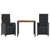 vidaXL 3 r&eacute;szes fekete polyrattan bisztr&oacute;garnit&uacute;ra p&aacute;rn&aacute;val
