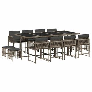 vidaXL 13 r&eacute;szes sz&uuml;rke polyrattan kerti &uuml;lőgarnit&uacute;ra p&aacute;rn&aacute;kkal