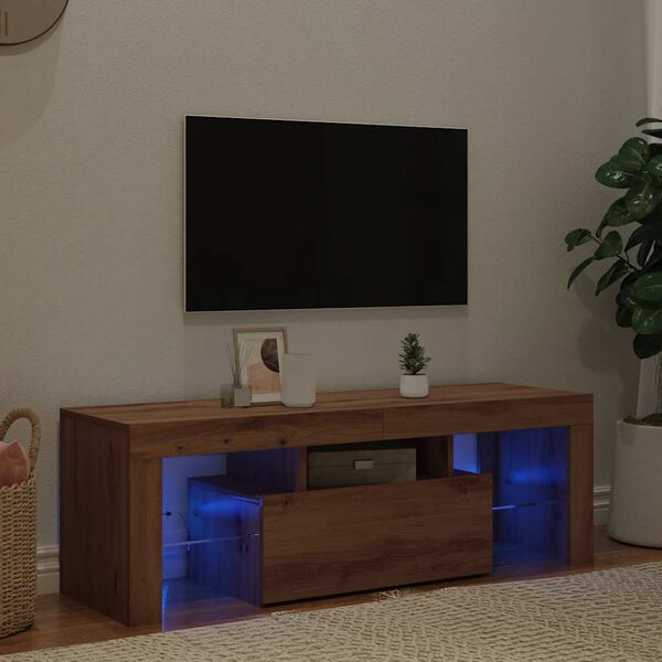 vidaXL k&eacute;zműves t&ouml;lgy szerelt fa TV-szekr&eacute;ny LED-ekkel 120x36,5x40 cm