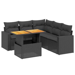 vidaXL 6 r&eacute;szes fekete polyrattan kerti &uuml;lőgarnit&uacute;ra p&aacute;rn&aacute;kkal
