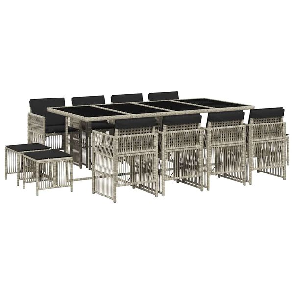 vidaXL 13 r&eacute;szes sz&uuml;rke polyrattan kerti &eacute;tkezőgarnit&uacute;ra p&aacute;rn&aacute;kkal