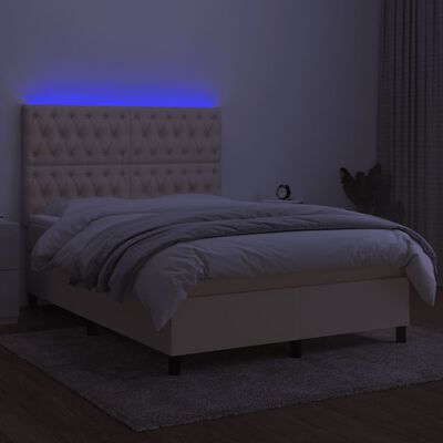 vidaXL krémszínű szövet rugós és LED-es ágy matraccal 140x190cm