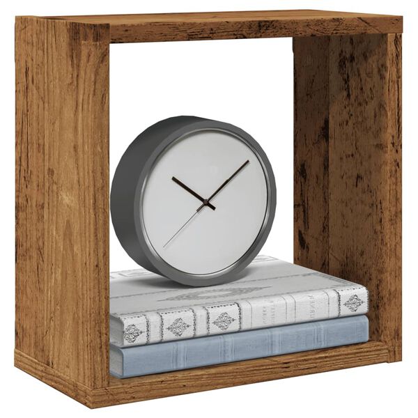 vidaXL 4 db antik fa sz&iacute;nű szerelt fa fali kockapolc 30x15x30 cm