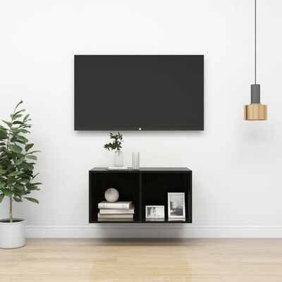 vidaXL magasfényű fekete forgácslap fali TV-szekrény 37 x 37 x 72 cm