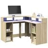 vidaXL sonoma t&ouml;lgy sz&iacute;nű szerelt fa &iacute;r&oacute;asztal LED-ekkel 130x130x91 cm