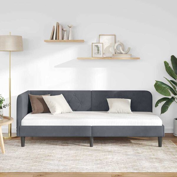 vidaXL Sarokágy keret fejtámlával Sötétszürke 80 x 200 cm Bársony