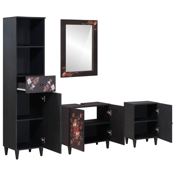 vidaXL F&uuml;rdőszobai Szekr&eacute;ny Szett fi&oacute;kkal ajt&oacute;val 4 pcs T&ouml;m&ouml;r Mang&oacute;f&aacute;t