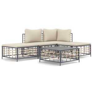 vidaXL 5 r&eacute;szes antracitsz&uuml;rke polyrattan kerti &uuml;lőgarnit&uacute;ra p&aacute;rn&aacute;kkal