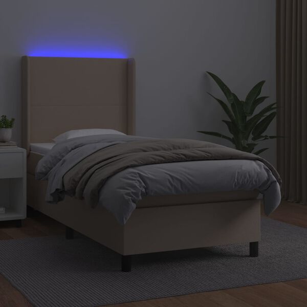 vidaXL cappuccino sz&iacute;nű műbőr rug&oacute;s &aacute;gy matraccal &eacute;s LED-del 80x200 cm