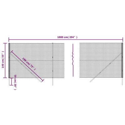 vidaXL antracitszürke horganyzott acél dróthálós kerítés 1,4x10 m