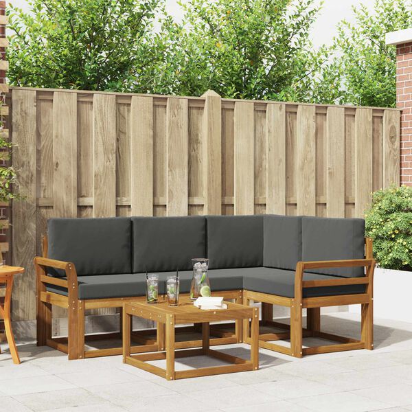 vidaXL K&uuml;lt&eacute;ri kanap&eacute; szett p&aacute;rn&aacute;val 5 pcs Term&eacute;szetes &eacute;s antracit