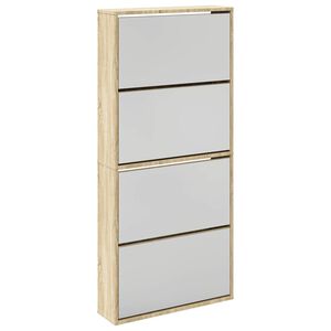 vidaXL 4 szintes t&uuml;kr&ouml;s t&ouml;lgy cipőszekr&eacute;ny 63 x 17 x 134 cm