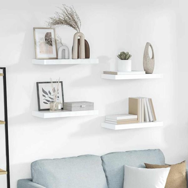 vidaXL 4 db magasf&eacute;nyű feh&eacute;r MDF lebegő fali polc 50 x 23 x 3,8 cm