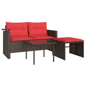 vidaXL 3 db barna polyrattan kerti kanap&eacute;garnit&uacute;ra p&aacute;rn&aacute;kkal