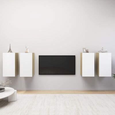 vidaXL 4 db fehér-sonoma színű forgácslap TV-szekrény 30,5x30x60 cm