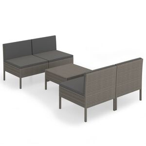 vidaXL 5 r&eacute;szes sz&uuml;rke polyrattan kerti &uuml;lőgarnit&uacute;ra p&aacute;rn&aacute;kkal