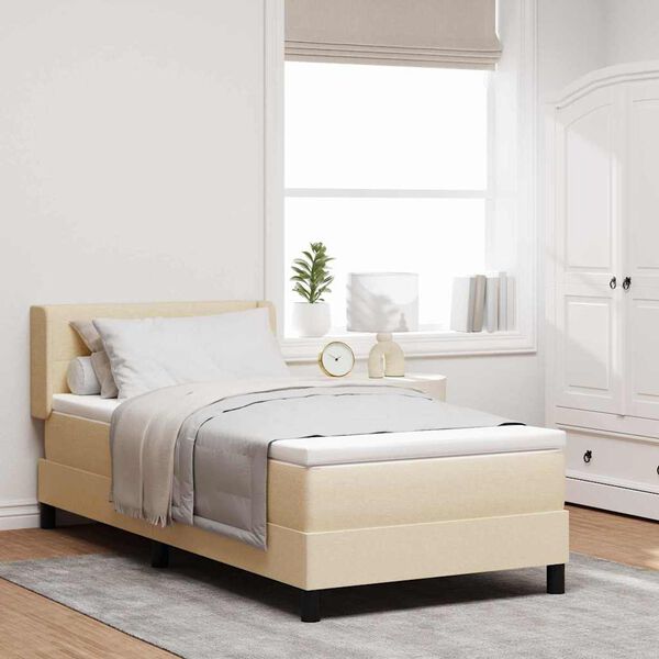 vidaXL Boxspring &aacute;gy matraccal Kr&eacute;m 90 x 200 cm Sz&ouml;vet &eacute;s M&eacute;rn&ouml;ki Fa