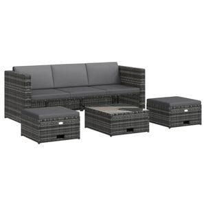 vidaXL 4-r&eacute;szes sz&uuml;rke polyrattan kerti b&uacute;torszett p&aacute;rn&aacute;kkal
